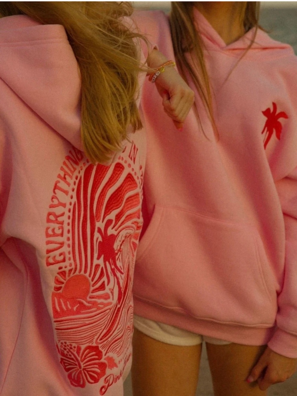 Pink Palm Puff Everything Comes In Embroidered Waves Hoodie Large - Picture 2 of 16